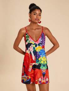 Travachic Vestido corto de verano con tirantes de espagueti y estampado de gasa para mujeres - Multicolor - Ver 6