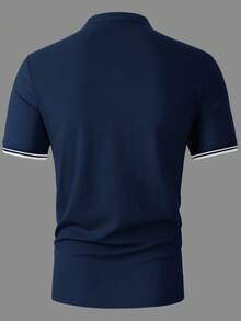 Manfinity Homme 男士條紋短袖休閒通勤 Polo 衫 - 寶藍色 - 查看 2
