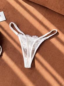 Moireta Women's Contrast Lace Mesh G-String Sexy Lingerie Bridallingerie - White - View 2