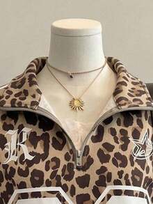 Attitoon Women's Casual Retro Stand Collar Half-Zip Sweatshirt, Leopard Print - Multicolor - View 7