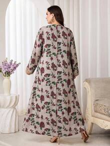 Al Najma 大尺碼女款刺繡花卉印花時尚阿拉伯傳統長洋裝 - 彩色 - 查看 2