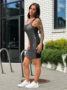 SAYEHFBABY 女士黑色针织网纱无袖紧身迷你连衣裙，夏季 - 黑色 - 查看 5