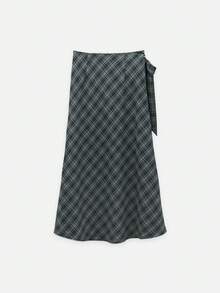 Nöista Green Plaid Blouse And Wrap Skirt Set. Fall, Office Wear, Dinner Plans And Elegant Style. - Green - View 13
