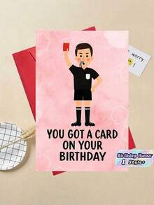 1PC Thick Paper Football Referee Red Card Novelty Humorous Birthday Greeting Card With Red Envelope Ample Writing Space Durable Sturdy For Sports Fans Family Friends Memorable Funny Celebration Gift Referee Whistle Design - multicolor - View 1