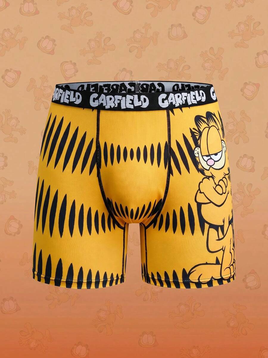 GARFIELD | SHEIN 男士卡通印花内裤,趣味平角内裤 - 黑色 - 查看 1