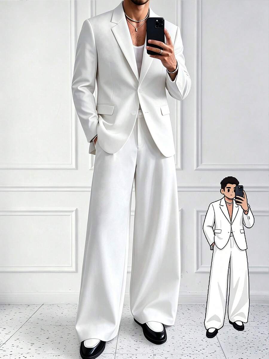 HUEFORM Men's White Casual Fashion Single-Breasted Suit Set - White - View 1