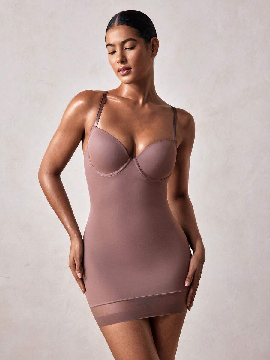 Veilyse Women Shapewear Skirt With Shoulder Straps, Build In Bra, Chest Gathering, Waist Supporting, Tummy Control, Butt Lifting, Mesh Hemline
