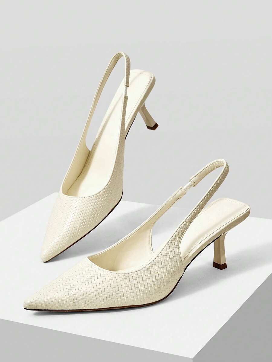 MOTF PREMIUM WOMEN'S FASHION SIMPLE AND VERSATILE PLAID HIGH-HEELED SHOES - Off-white - View 2