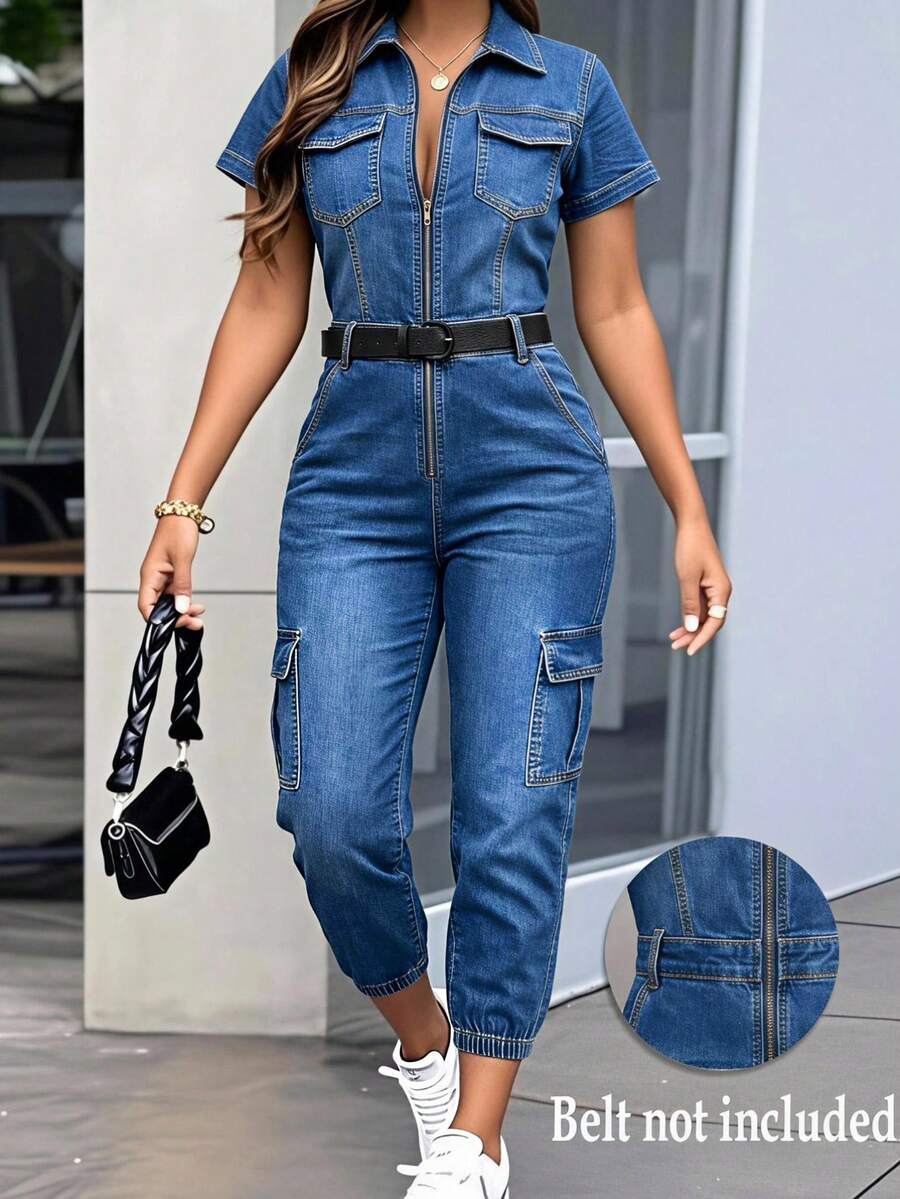 Slaydiva Women's Autumn Utility Denim Jumpsuit - Blue - View 1