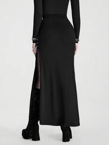 Breakform Halloween Gothic Sexy Dark-Style Black Lace Slit Skirt – Slimming & Cool-Girl Vibe - Black - View 2