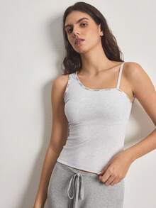 Ocili 1pc Women's Letter Trim Rayon Base Layer Top - Light Grey - View 1