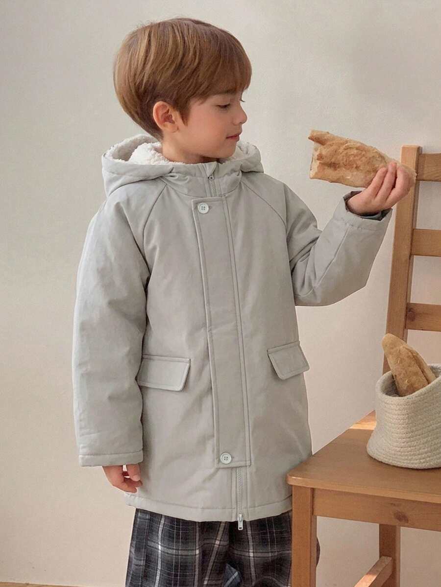 Dazy Kids Young Boy Raglan Long Sleeve Zip-Up Hooded Winter Jacket - Light Grey - View 1