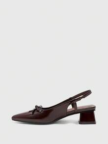 CUCCOO BIZCHIC Zapatos de tacón bajo para mujer, tacón grueso con lazo, PU, para todas las estaciones, elegantes, versátiles para ir al trabajo, oficina, diario, vacaciones y festivales - Café integral - Ver 4