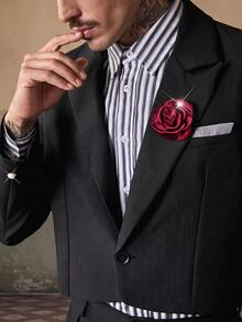 HIMLAND Setelan Jas Tuxedo Hitam dengan Dekorasi Bunga 3D, Jaket & Celana. Setelan Jas 2 Potong, Setelan Jas Kasual, Setelan Jas Celana, Setelan Jas Formal untuk Pesta Halloween, Musim Dingin, dan Musim Gugur. - Hitam - View 6
