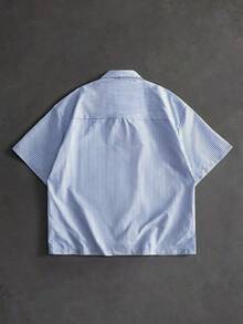 ROMWE MEN Camisa de rayas holgada con botones de estilo de carreras para hombres - Multicolor - Ver 3