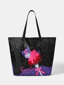 HELLO KITTY AND FRIENDS | SHEIN 1件時尚輕便可折疊印花圖案托特包，購物袋，便攜式單肩包，卡片收納袋，適用旅行與購物等 - 多色-黑紫色 - 查看 6