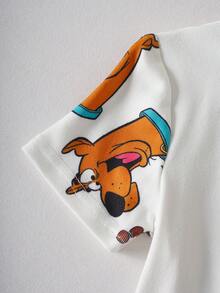SCOOBY-DOO X SHEIN Young Boy Cartoon Print Short Sleeve T-Shirt And Shorts Loungewear -DOO - White - View 6