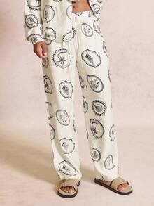 Musero Oversized Lose Fitting Motif Wovan Elasticated Waist Trousers Spring Summer - Black - View 3