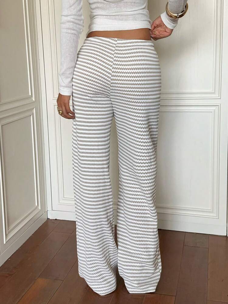 Aloruh Women's Autumn/Winter New Ultra Low Waist Brown Striped Long Pants - Multicolor - View 2