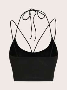 SHEIN ICON Top De Camisola Con Cuello Halter Y Encaje Para Mujeres - Negro - Ver 4