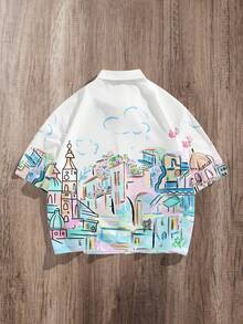 Manfinity Joysei Camisa holgada de corte corto con estampado de graffiti casual para hombre, primavera - Blanco - Ver 2