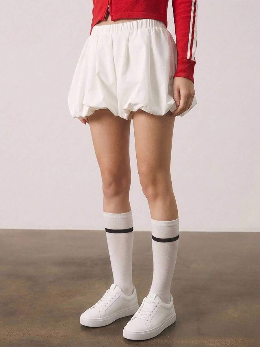SHEINNeu Women Elastic Waist Wide Leg Bloomers Shorts In Solid Color - White - View 1