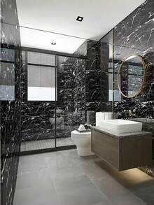 14pcs Glossy Ceramic Tile Stickers Waterproof Aluminum Composite Wallpaper Peel And Stick Marble Pattern Black White Gray For Bathroom Kitchen Backsplash Floor Rug Wall Decor Home Renovation Fall - multicolor - View 4