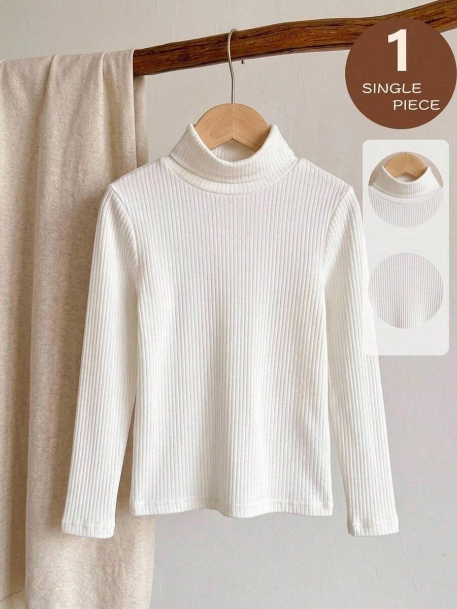 Camiseta básica de cuello alto de punto acanalado para niñas