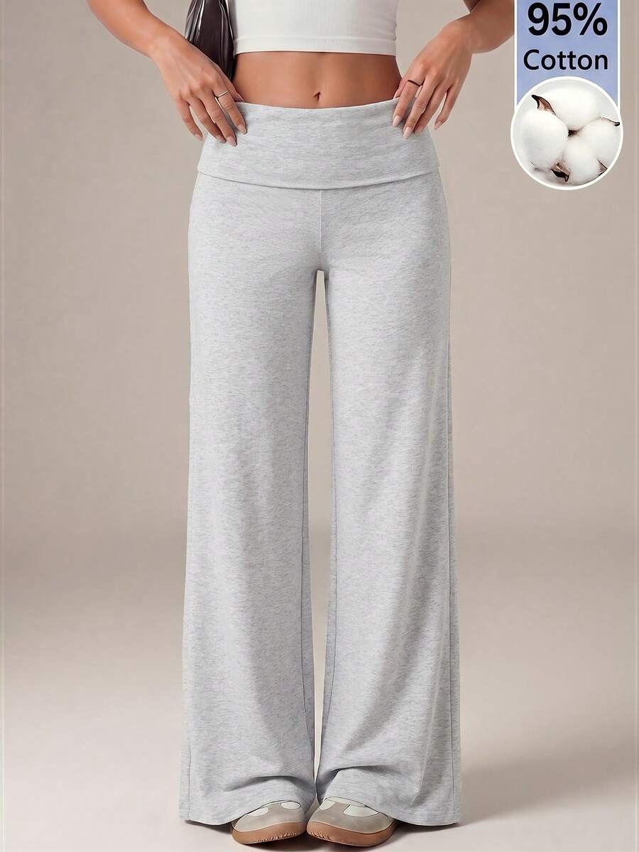 SHEIN Tall 高腰寬腿寬鬆休閒長褲 - 灰色 - 查看 1
