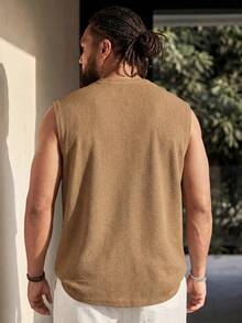 EASEVO Men's Plus Size Summer Casual Versatile Tank Top - Khaki - View 2