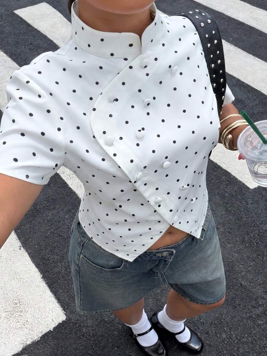 Muchica 大尺碼女款波點休閒百搭日常穿著襯衫 秋季