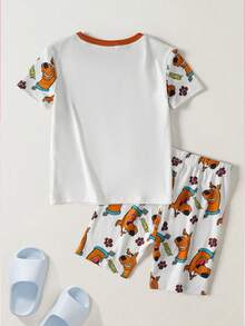 SCOOBY-DOO X SHEIN Young Boy Cartoon Print Short Sleeve T-Shirt And Shorts Loungewear -DOO - White - View 2