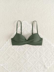 Voyashape Women's Solid Color Ruched Spaghetti Strap Bikini Top, Suitable For Summer Vacation And Beach - Army Green - View 5