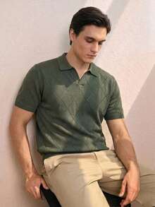 RONVEXI Men's Solid Color Short Sleeve Diamond Knit Top - Multicolor - View 2