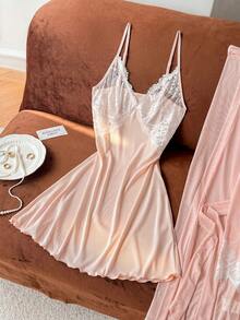Moireta Mature Old Money Style Elegant Charming Lace Patchwork Romantic Sexy Women's Pajama Set - Baby Pink - View 12