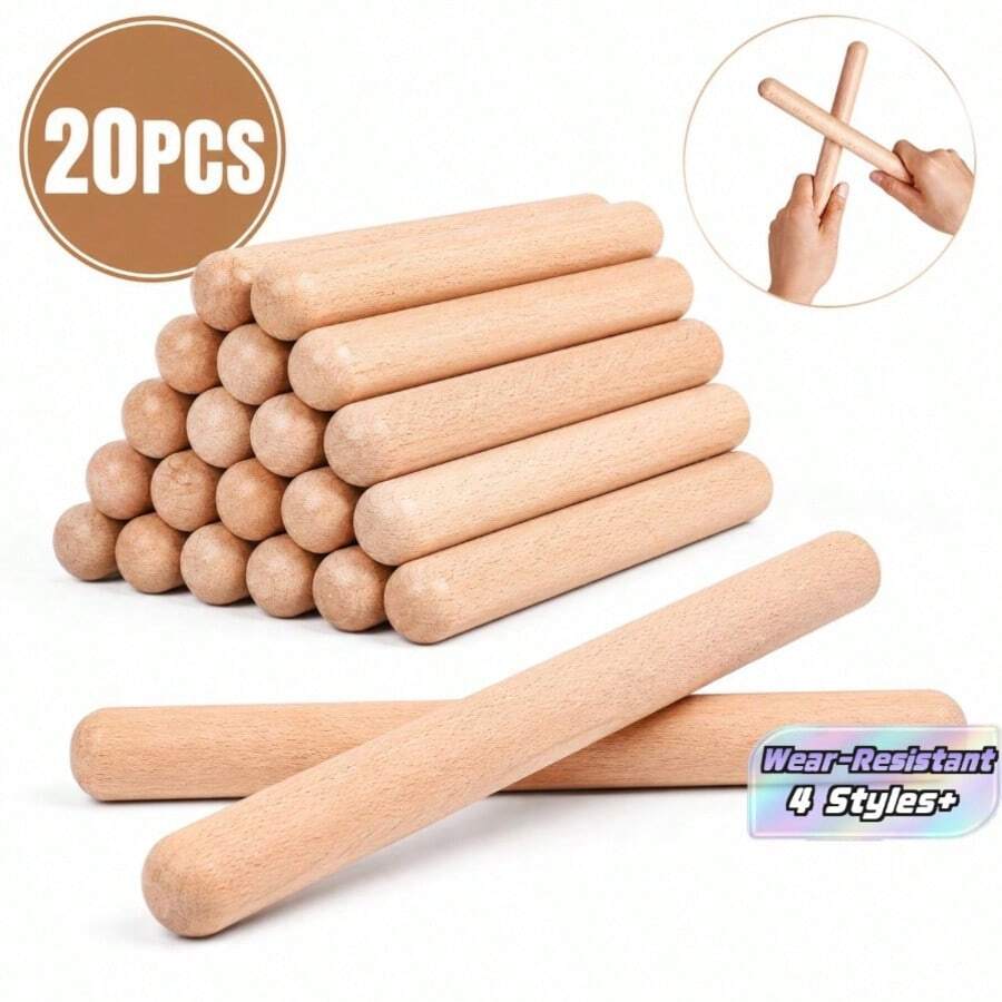 10-32 piezas de instrumentos de percusión de madera clásicos, palos de ritmo de madera dura natural de 8 pulgadas, instrumentos musicales, instrumentos musicales, Otamatone, fundas de silicona para dedos, palos de aplauso - Multicolor - Ver 1