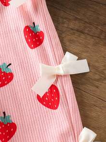 SHEIN Playful Pals Baby Girls Casual Style Corduroy Printed Overalls, Spring/Summer/Autumn/Winter, Pink With Apricot Bow Decor, Loose Straight Leg Fit, Soft Comfortable Fabric, Versatile For Daily Casual Wear - Pink - View 6