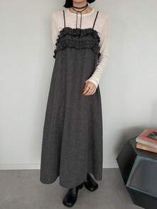 FRIFUL Women's Ruffle Strap Long Dress Vacation Brunch Dark Grey Summer French Elegant French - Grey - View 5