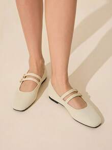 CUCCOO BASICS Chaussures plates pour femmes, chaussures plates Mary Jane tricotées à double bride, mode pour femmes - Nude - Voir 7
