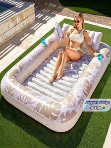 Adult Inflatable Sunbathing Pool Float Bed,Extra Large Size, With Built-In Pillow And Cup Holder, 4-In-1 Many Style... Sunbathing Float, Water Leisure Lounge Chair, Also Can Be Used As Inflatable Ball Pit, Extra Large Gold - Promotional Price - View 1