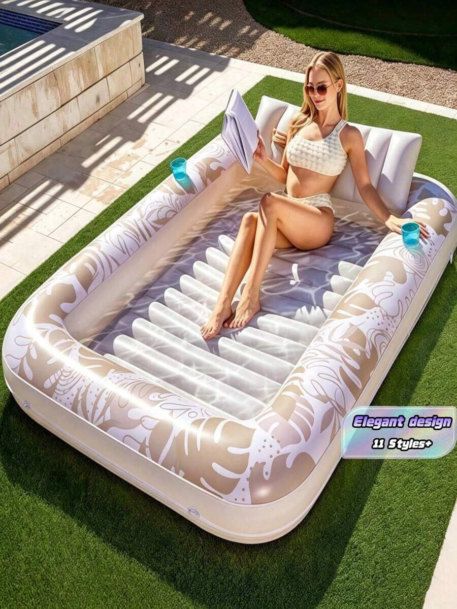 Adult Inflatable Sunbathing Pool Float Bed,Extra Large Size, With Built-In Pillow And Cup Holder, 4-In-1 Many Style... Sunbathing Float, Water Leisure Lounge Chair, Also Can Be Used As Inflatable Ball Pit, Extra Large Gold - Promotional Price - View 1