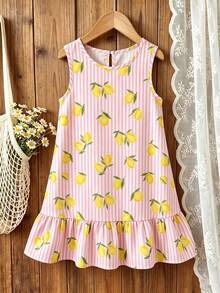 Emery Rose Kids Emery Rose Kids 女童條紋檸檬印花圓領無袖洋裝 - 彩色 - 查看 7