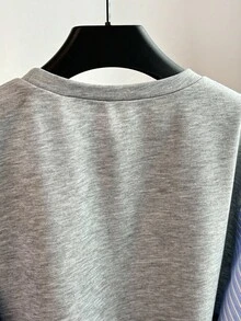 Franclia 女式圆领长袖条纹印花拼布运动衫，秋季服装 - 彩色 - 查看 5