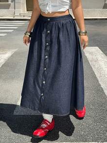 Rivivi Jupe longue en denim polyvalente avec boutons, mode grande taille - Jean brut - Voir 6