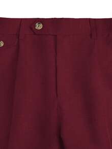 Manfinity Homme Pantalones cortos casuales holgados de pierna recta de unicolor con bolsillos para hombres - Burdeos - Ver 3