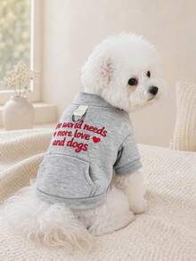 PETSIN 1pc Pet Clothing, Embroidered Letters With Pockets, Cat And Dog Universal Hoodie, Casual And Comfortable Daily Wear, Open Button Top - Multicolor - View 14
