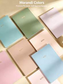 1 pieza Cuaderno con tapa dura de piel sintética de alta calidad en color Morandi, de 160 páginas, diario o cuaderno sencillo, tamaño A5 para reuniones y vuelta al colegio - Multicolor - Ver 2