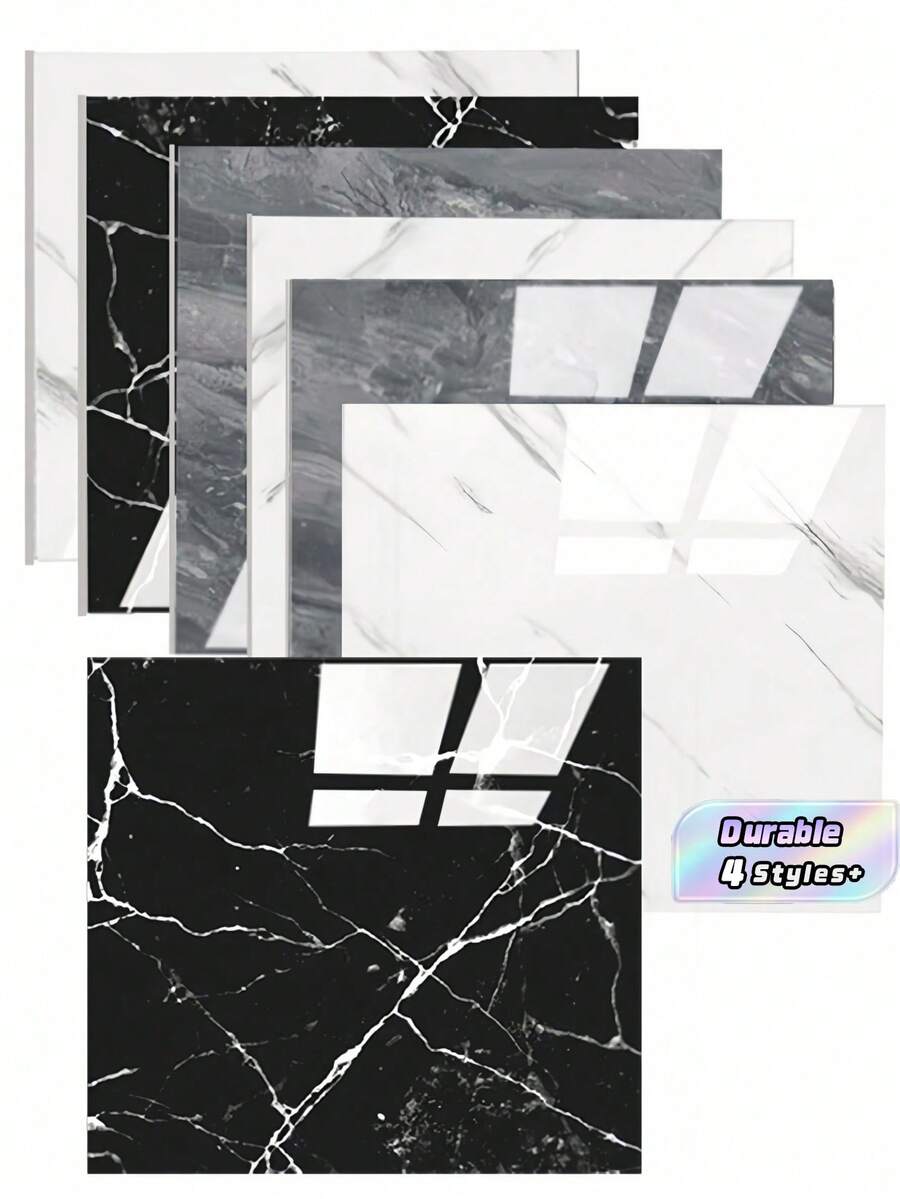 14pcs Glossy Ceramic Tile Stickers Waterproof Aluminum Composite Wallpaper Peel And Stick Marble Pattern Black White Gray For Bathroom Kitchen Backsplash Floor Rug Wall Decor Home Renovation Fall - multicolor - View 1