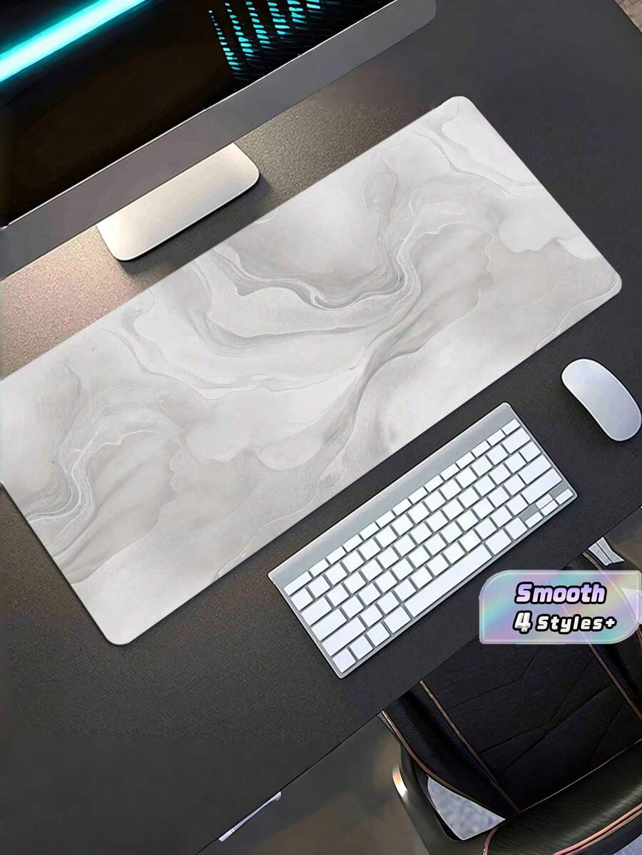 1pc Durable Washable Anti-Slip Rubber Mouse Pad, White And Gray Marble Design, Can Be Used As Keyboard Protector, Suitable For Office, Computer And Gaming, Waterproof And Durable - multicolor - View 1
