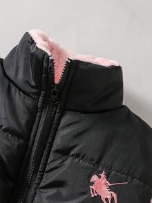 SHEIN 女童大童百搭運動風絎縫加厚立領短版背心，舒適抓絨寬鬆保暖秋冬外套 - 藕粉色 - 查看 8